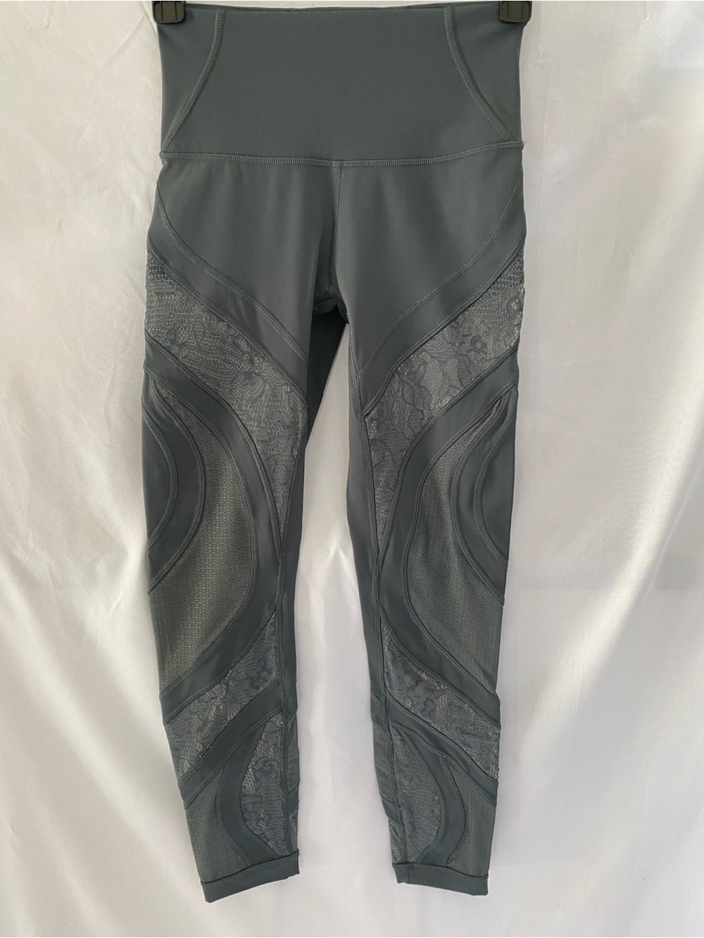 lululemon athletica Grey/Charcoal Leggings with lace trim inserts